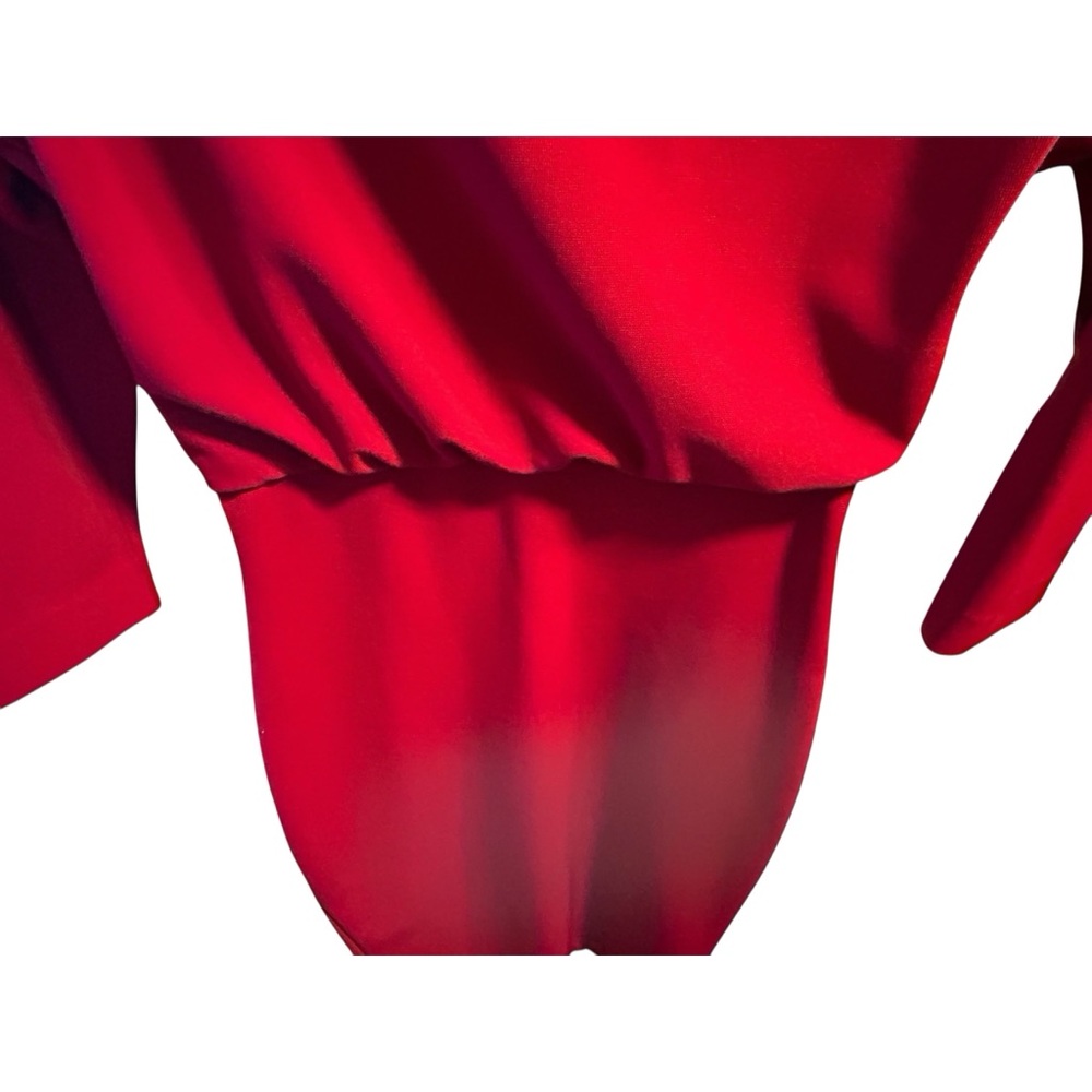 Badgley Mischka Red Boat Neck Blouson Sheath Dress Textured Knit Size Xs — image 3 of 8
